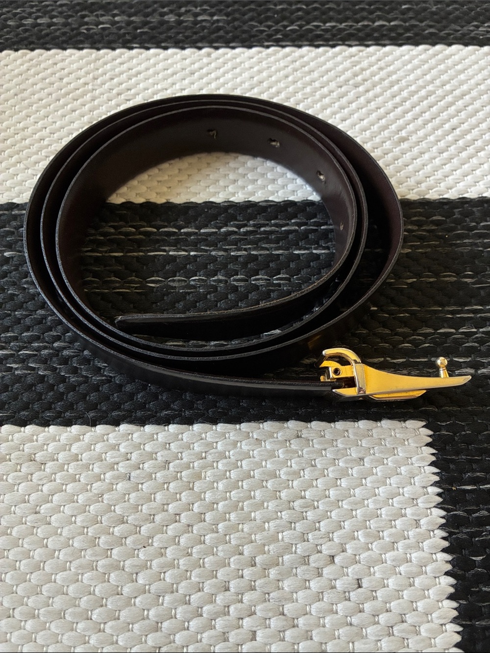Vintage Christian Dior Black/Brown Leather Belt with Gold-Tone Buckle